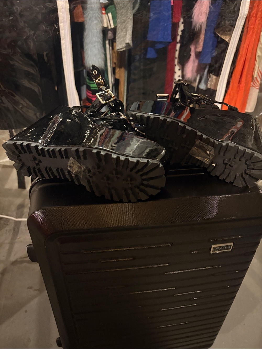 Lemonade Black Patent Multi-Strap Studded Platform Sandals size 7.5/8 - Picture 4 of 5
